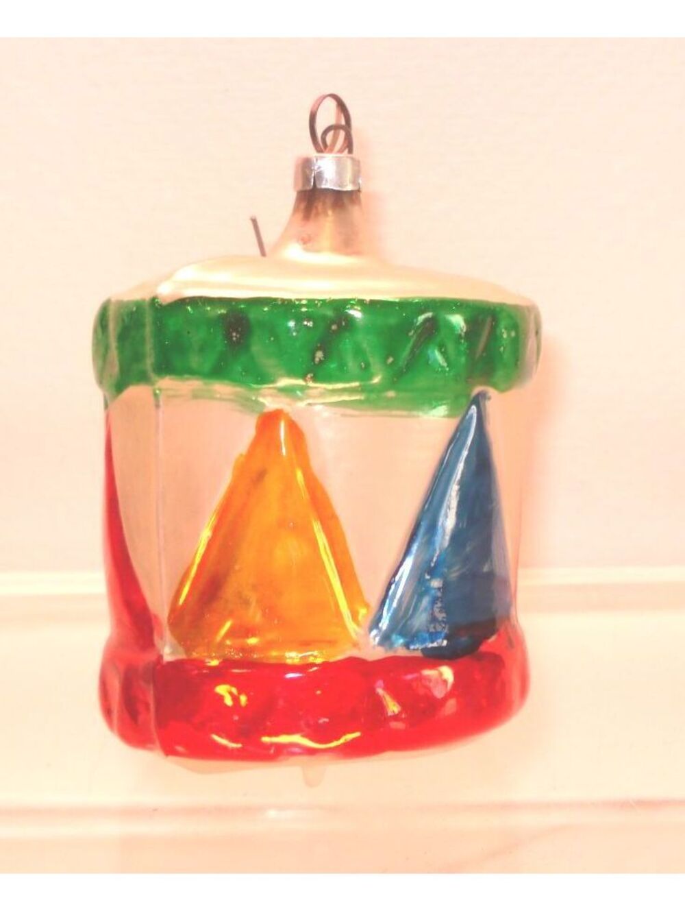 Vintage Mercury Glass Red Yellow Green & Blue Drum Christmas Ornament W Germany